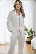 Varol %100 Pamuk Müslin Kadın Pijama Takımı - BEYAZ görseli 8