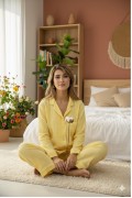 Varol %100 Pamuk Müslin Kadın Pijama Takımı - SARI görseli 2