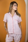 Varol %100 Pamuk Müslin Kadın Şortlu Pijama & Ev Giyim Takımı – Pembe görseli 3