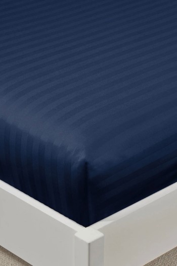 Varol %100 Pamuk Saten Stripe Battal Boy (King Size) Lastikli Çarşaf Takımı – 30 cm – 2 Yastık Kılıfı – 180x200 - LACİVERT-180X200CM