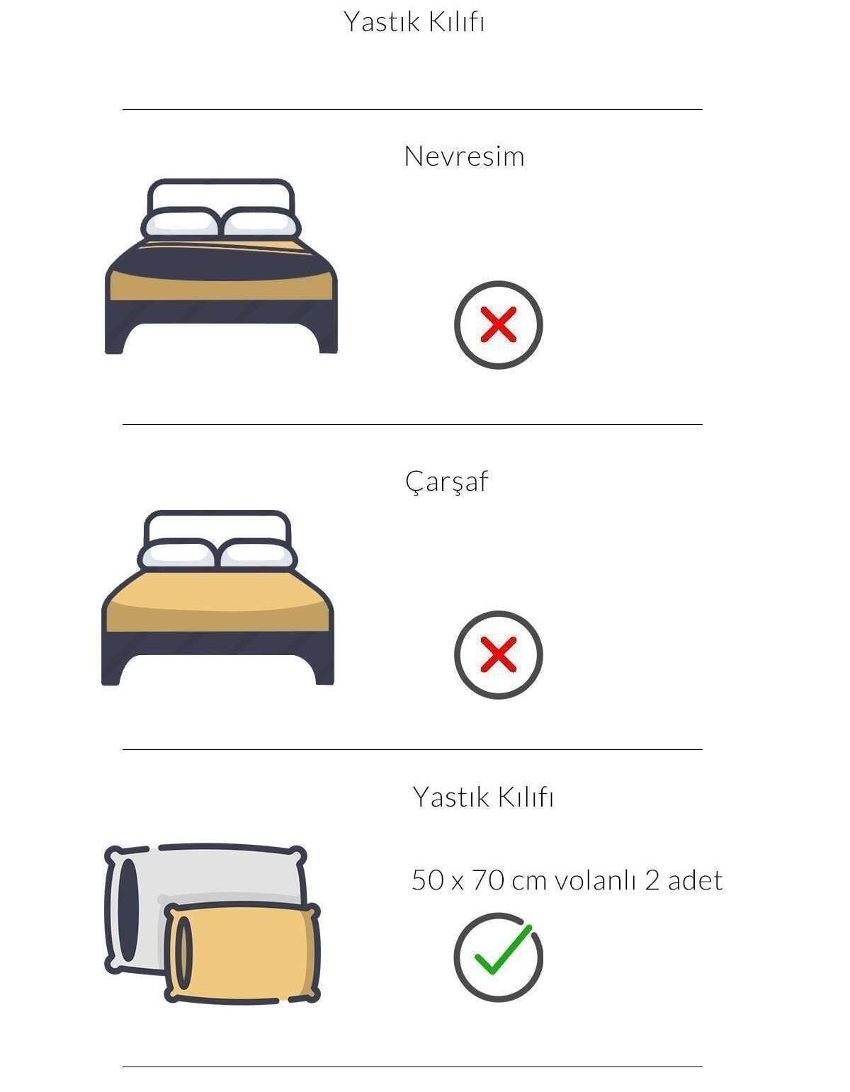 Varol 2 Adet Eris Serisi Pamuk Saten Otel Yastık Kılıf 50x70+5 Volanlı