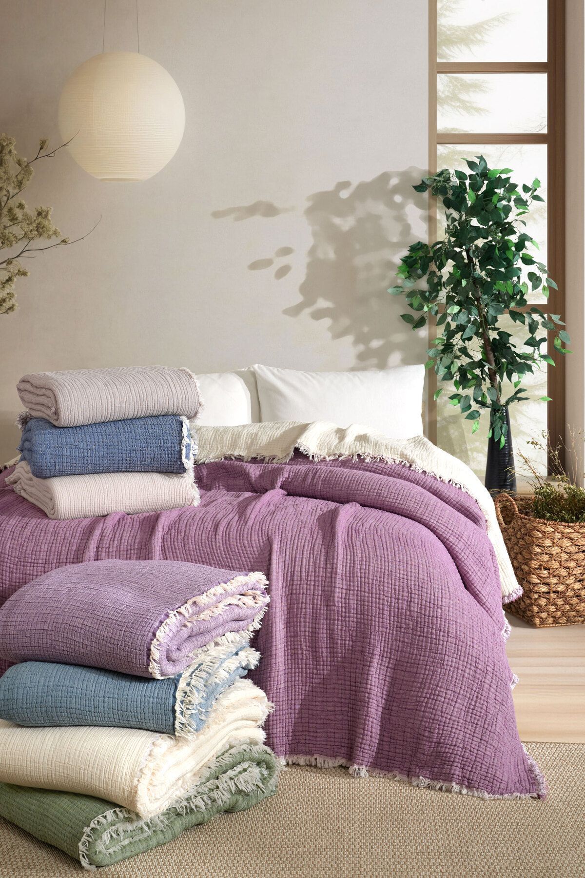 Varol 5 Katlı Çift Kişilik %100 Pamuk Müslin Yatak Örtüsü – 230x240 cm