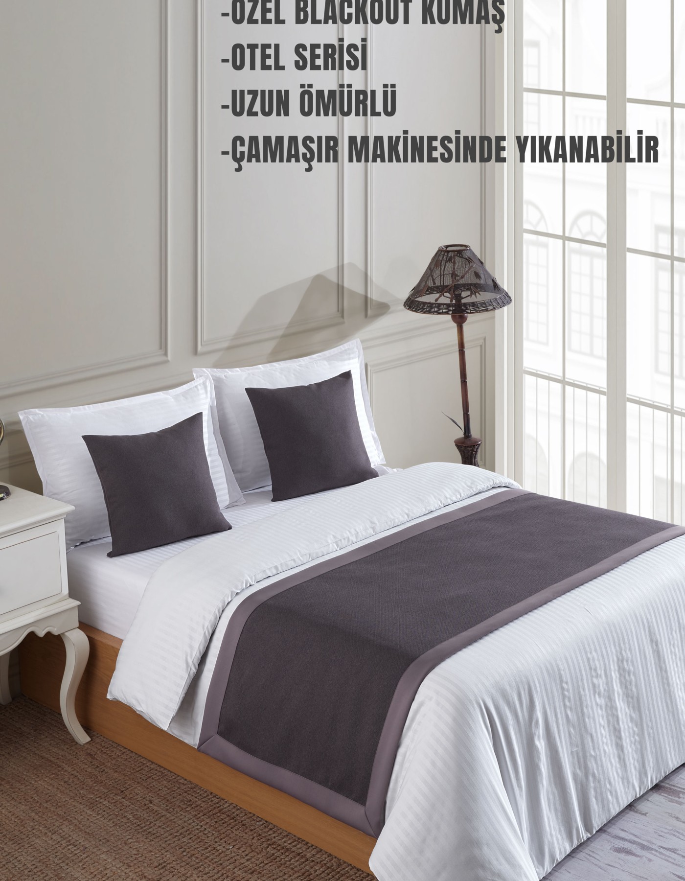 Varol 70x250 Yatak Şalı (Runner) ve 2 Adet 45x45 Kırlent Seti – Otel Konsept Lüx Dekoratif Set