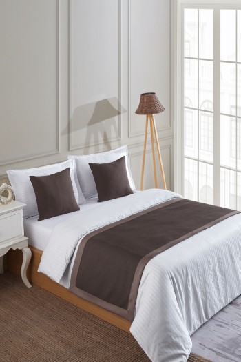 Varol 70x250 Yatak Şalı (Runner) ve 2 Adet 45x45 Kırlent Seti – Otel Konsept Lüx Dekoratif Set - STANDART-K.KAHVE-70X250