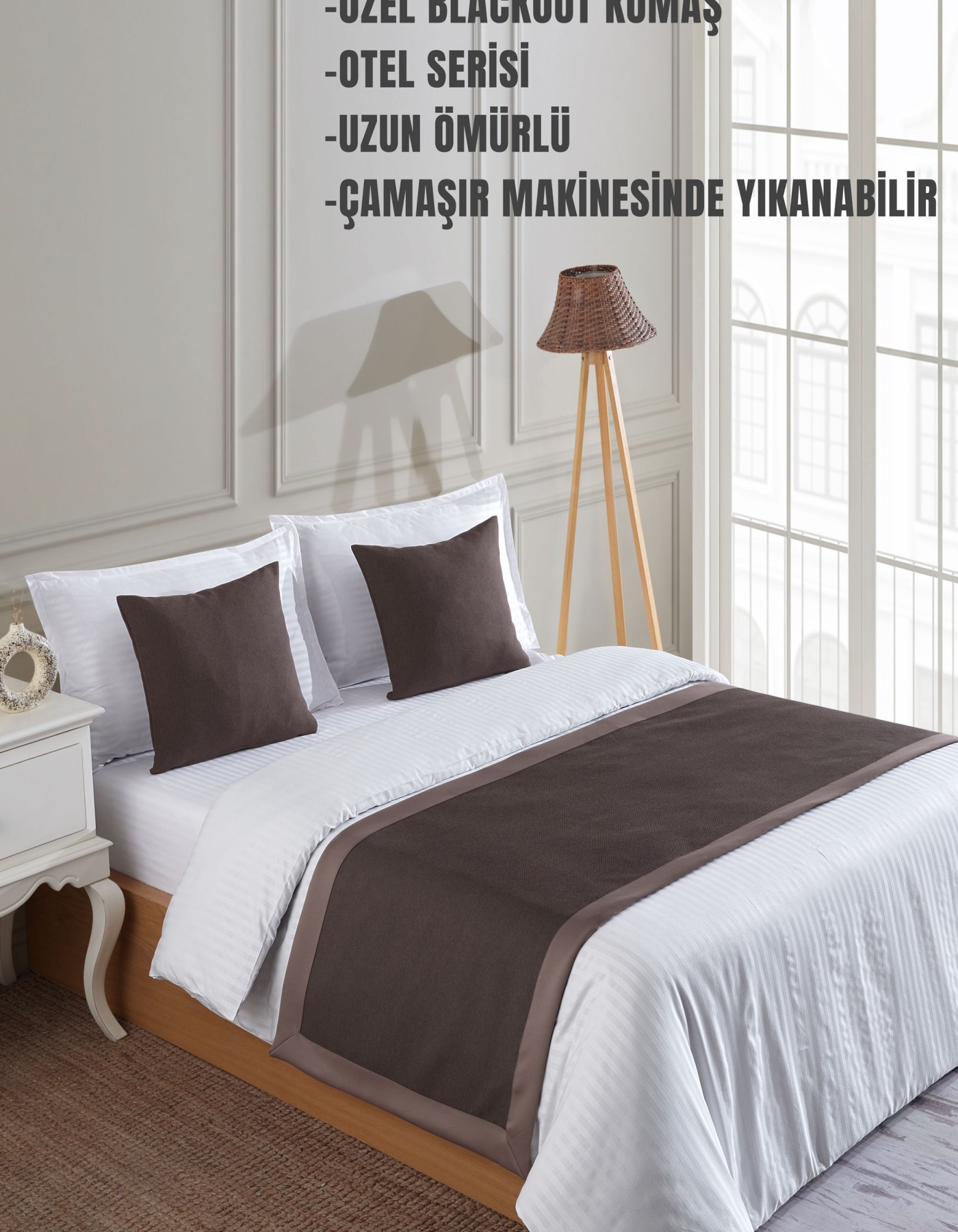 Varol 70x250 Yatak Şalı (Runner) ve 2 Adet 45x45 Kırlent Seti – Otel Konsept Lüx Dekoratif Set