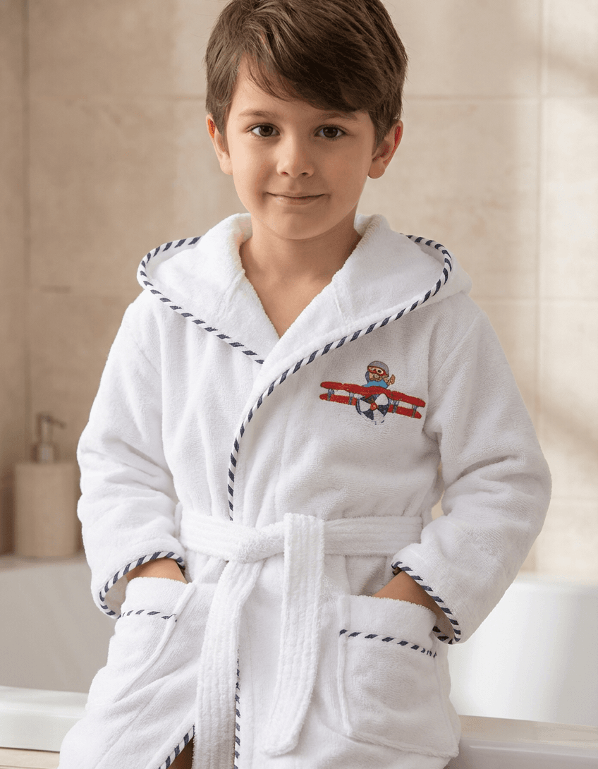 Varol Bambu Nakışlı Çocuk Bornozu - Pilot