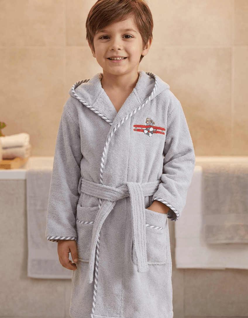 Varol Bambu Nakışlı Çocuk Bornozu - Pilot