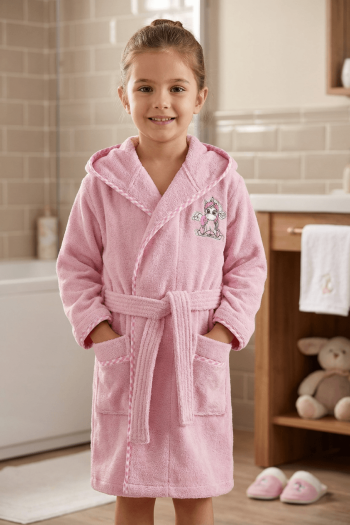 Varol Bambu Nakışlı Çocuk Bornozu - Unicorn