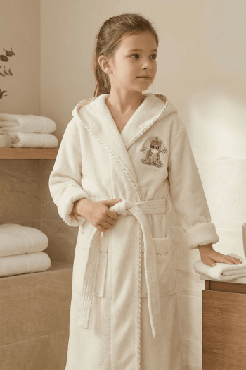 Varol Bambu Nakışlı Çocuk Bornozu - Unicorn - KREM-3-4YAŞ