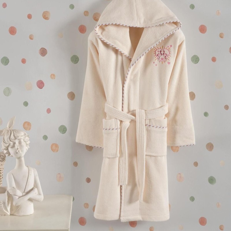 Varol Bambu Nakışlı Garson Boy Bornoz - Flamingo