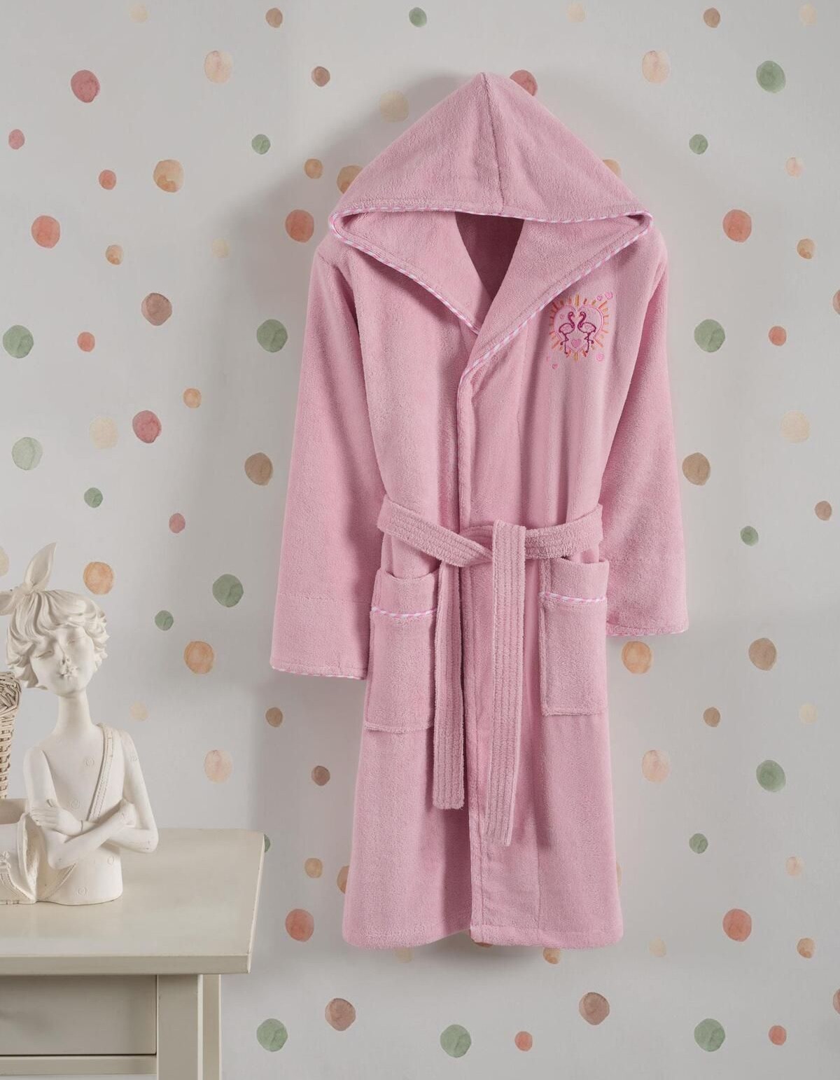 Varol Bambu Nakışlı Garson Boy Bornoz - Flamingo