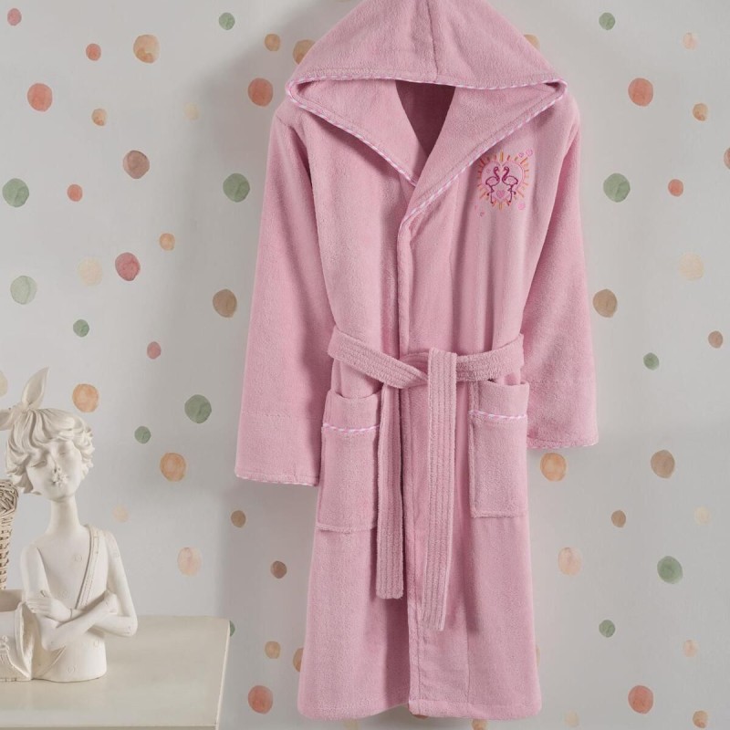 Varol Bambu Nakışlı Garson Boy Bornoz - Flamingo