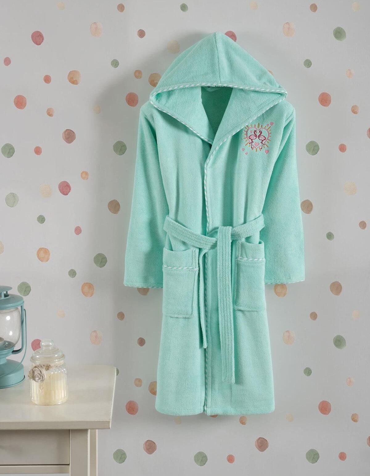 Varol Bambu Nakışlı Garson Boy Bornoz - Flamingo