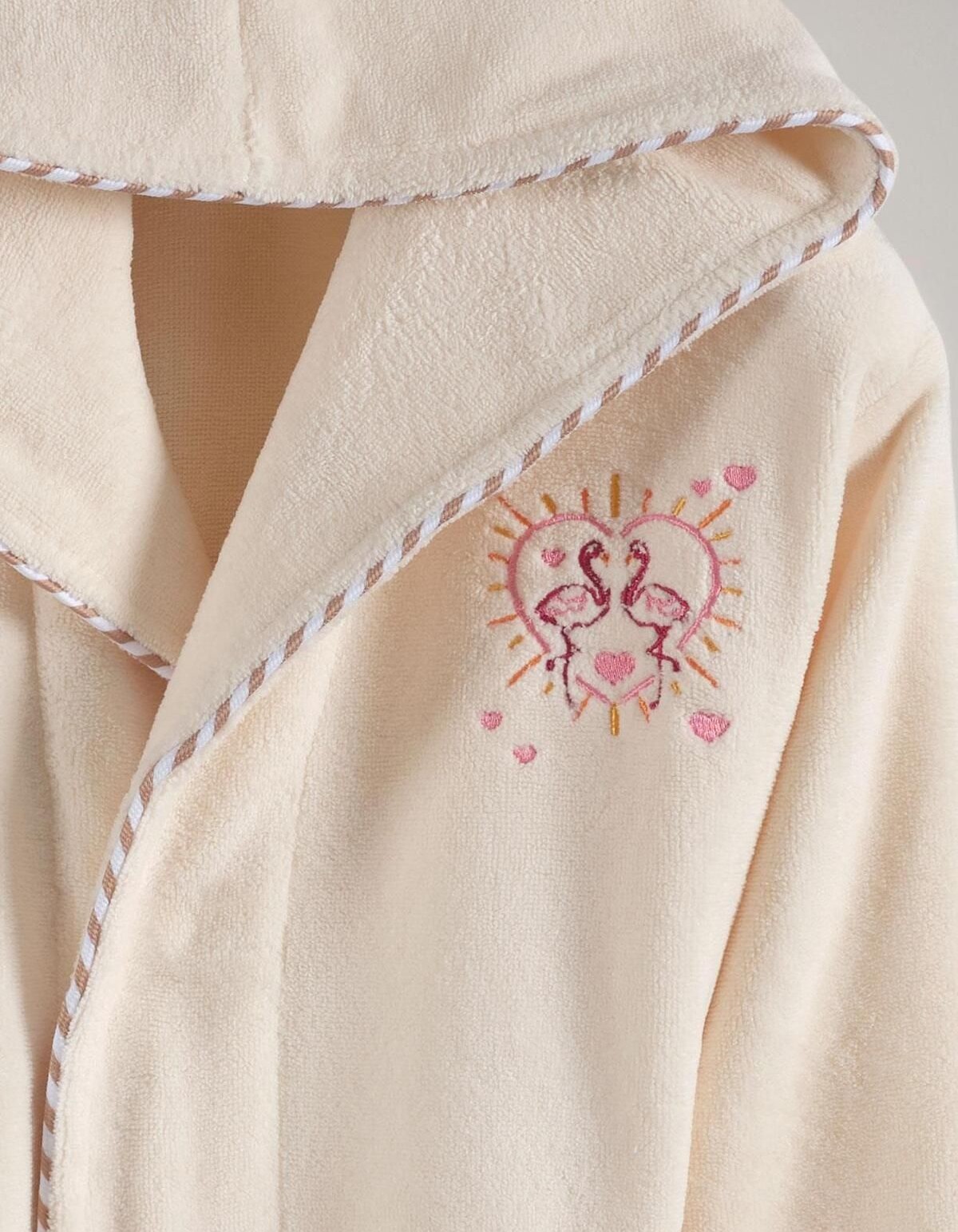 Varol Bambu Nakışlı Garson Boy Bornoz - Flamingo