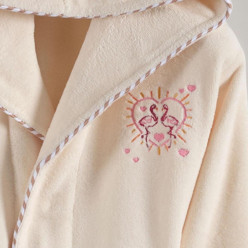 Varol Bambu Nakışlı Garson Boy Bornoz - Flamingo