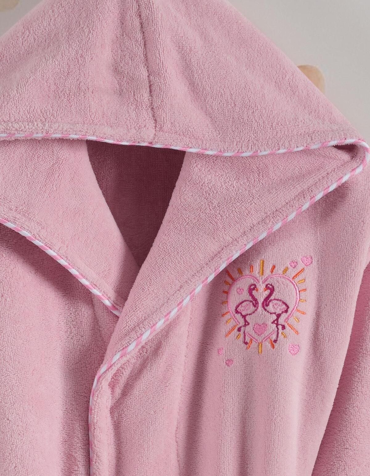 Varol Bambu Nakışlı Garson Boy Bornoz - Flamingo