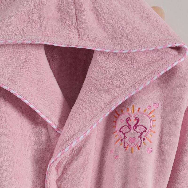 Varol Bambu Nakışlı Garson Boy Bornoz - Flamingo