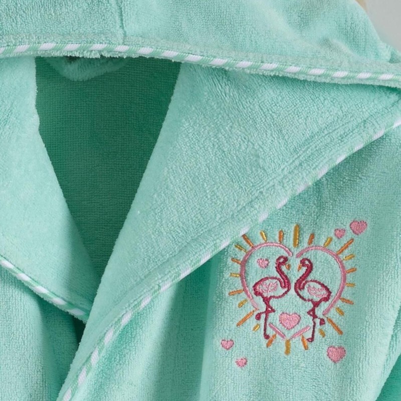 Varol Bambu Nakışlı Garson Boy Bornoz - Flamingo