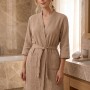 Varol Bej Müslin Kadın Bornoz %100 Pamuk 3/4 Kol Kuşaklı Cepli Spa & Plaj Bornozu Beden M