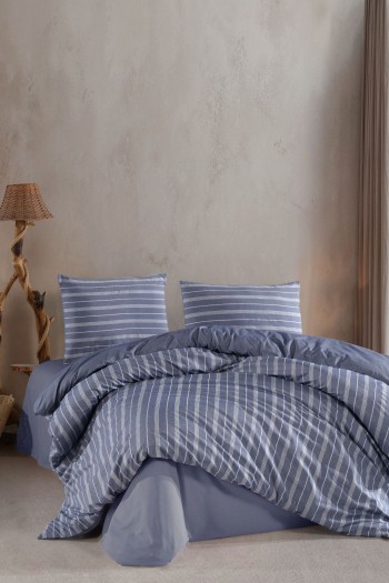 Varol Çarşafı Lastikli Saten Çizgili Çift Kişilik Nevresim Takım