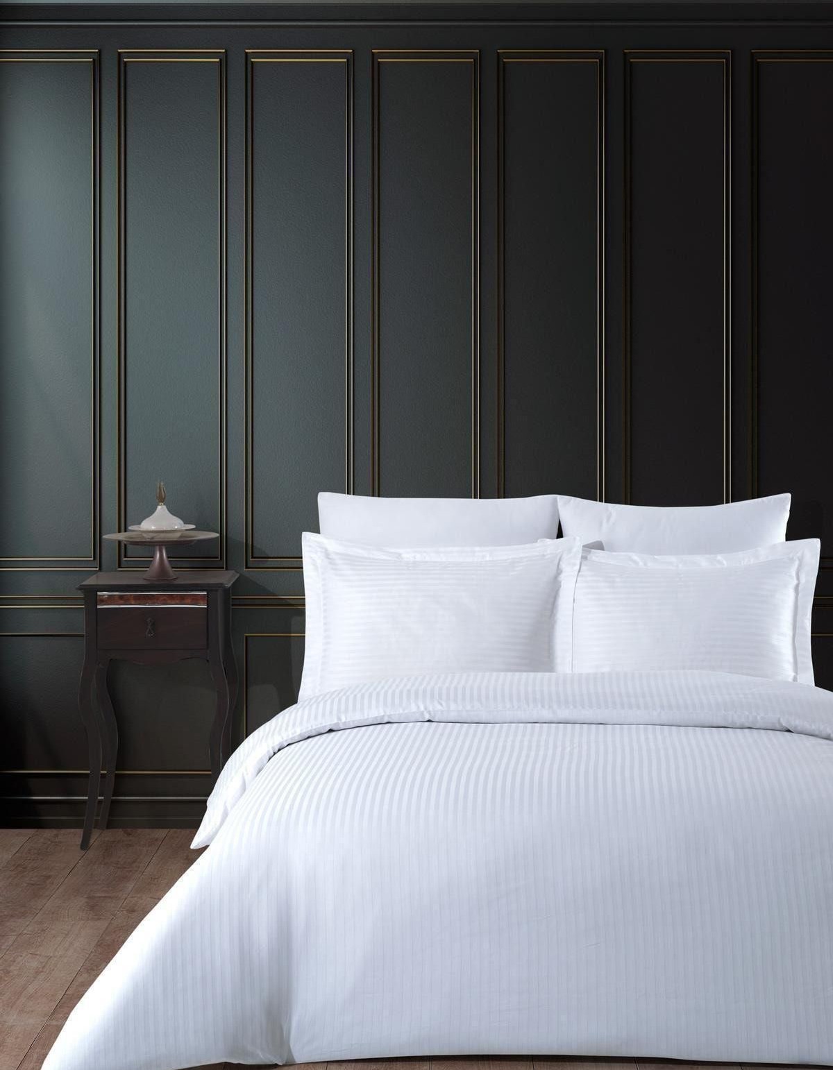 Varol Çarşafı Lastikli Saten Çizgili Çift Kişilik Nevresim Takım