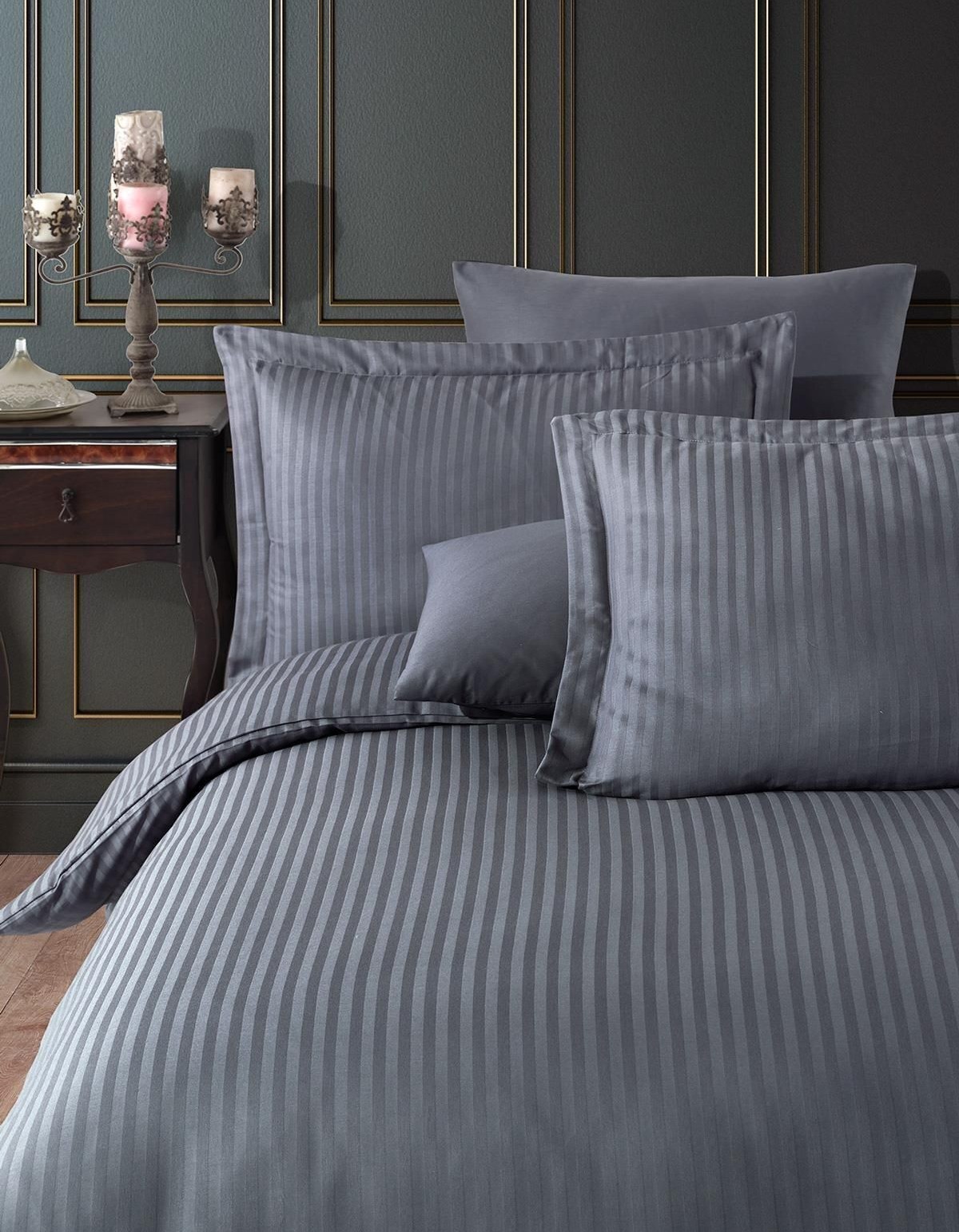 Varol Çift Kişilik Saten Çizgili Nevresim Takımı – Lastikli Çarşaf, Parlak ve Yumuşak Kumaş