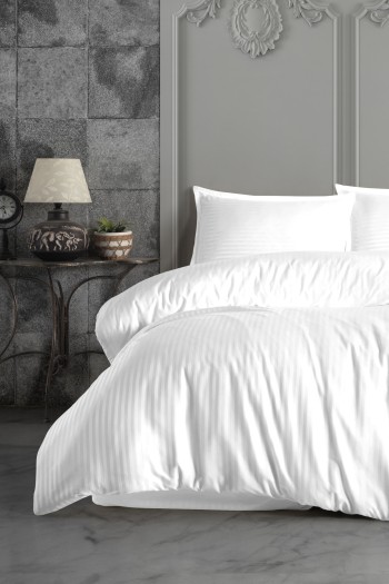 Varol Çift Kişilik Saten Çizgili Nevresim Takımı – Lastikli Çarşaf, Parlak ve Yumuşak Kumaş