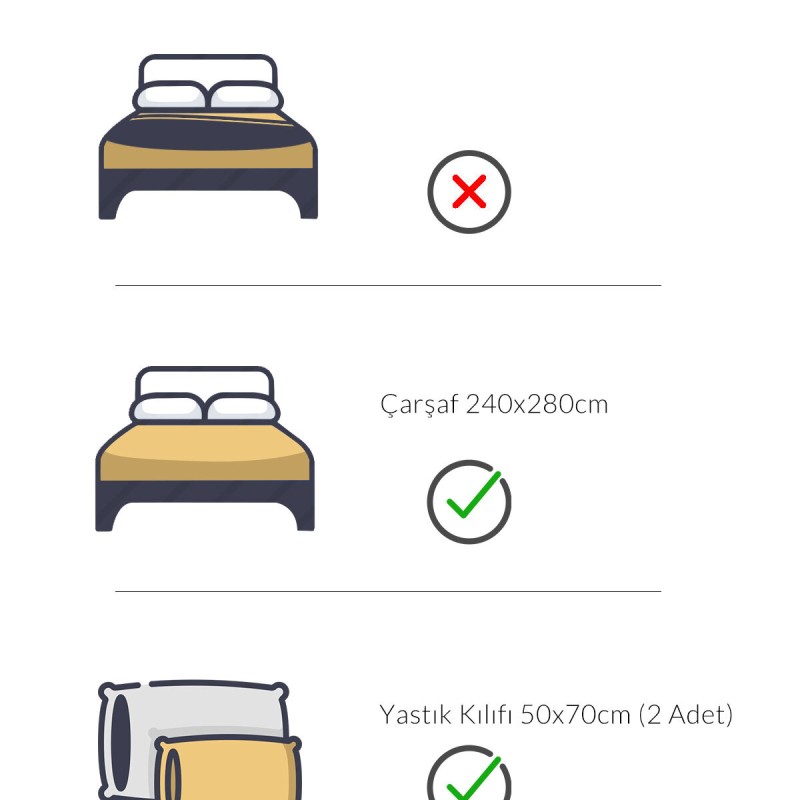 Varol Eris Serisi Pamuk Saten Çift Kişilik Çarşaf Takımı 83 Tel %100 Pamuk