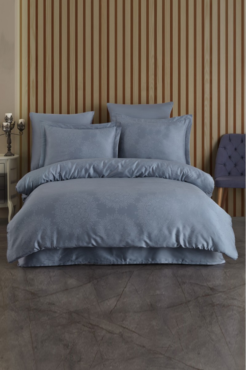 Varol (Family Size) Liyosel Jakar Nevresim Takımı - Nothingham İndigo