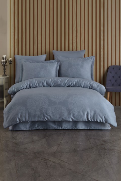 Varol (Family Size) Liyosel Jakar Nevresim Takımı - Nothingham İndigo