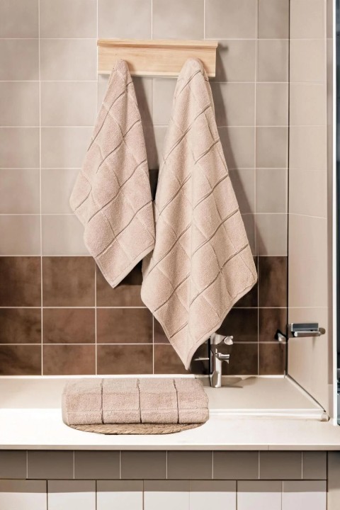 Varol Kare Micro Cotton Banyo Havlusu 90x150cm BEJ