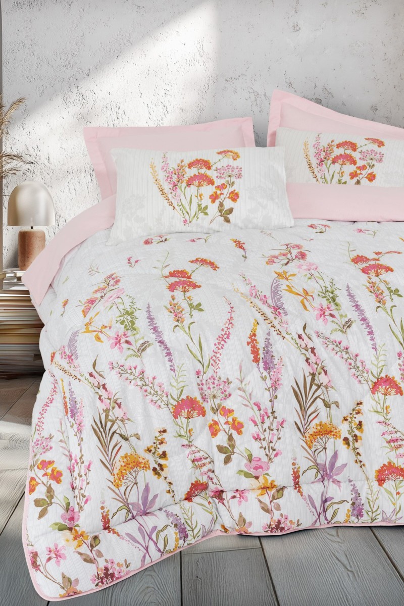 Cotton Box Modeline Çift Kişilik Nevresim Takımı Lilura Pembe