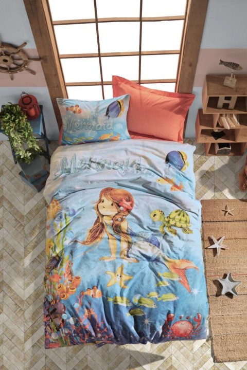 Cotton Box Junior Tek Kişilik Lastikli Çarşaflı Nevresim Takımı Mermaid Mercan