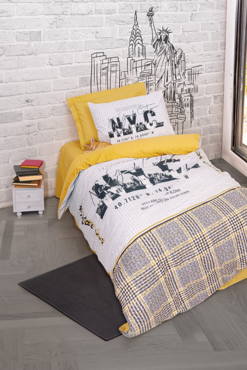 Cotton Box Junior Tek Kişilik Nevresim Takımı Worldwide Hardal detay görseli