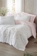 Cotton Box 3D Nakışlı Saten Çift Kişilik Nevresim Takımı Charming Pudra görseli 3