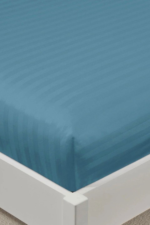 Varol %100 Pamuk Saten Stripe Tek Kişilik Lastikli Çarşaf Takımı – 30 cm – 1 Yastık Kılıfı MAVİ