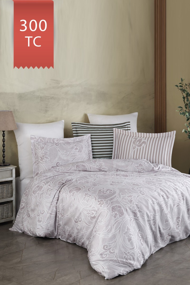 Varol Royal Saten 300TC Nevresim Takımı (Çift Nevresimli) Family Size  - GRİDA