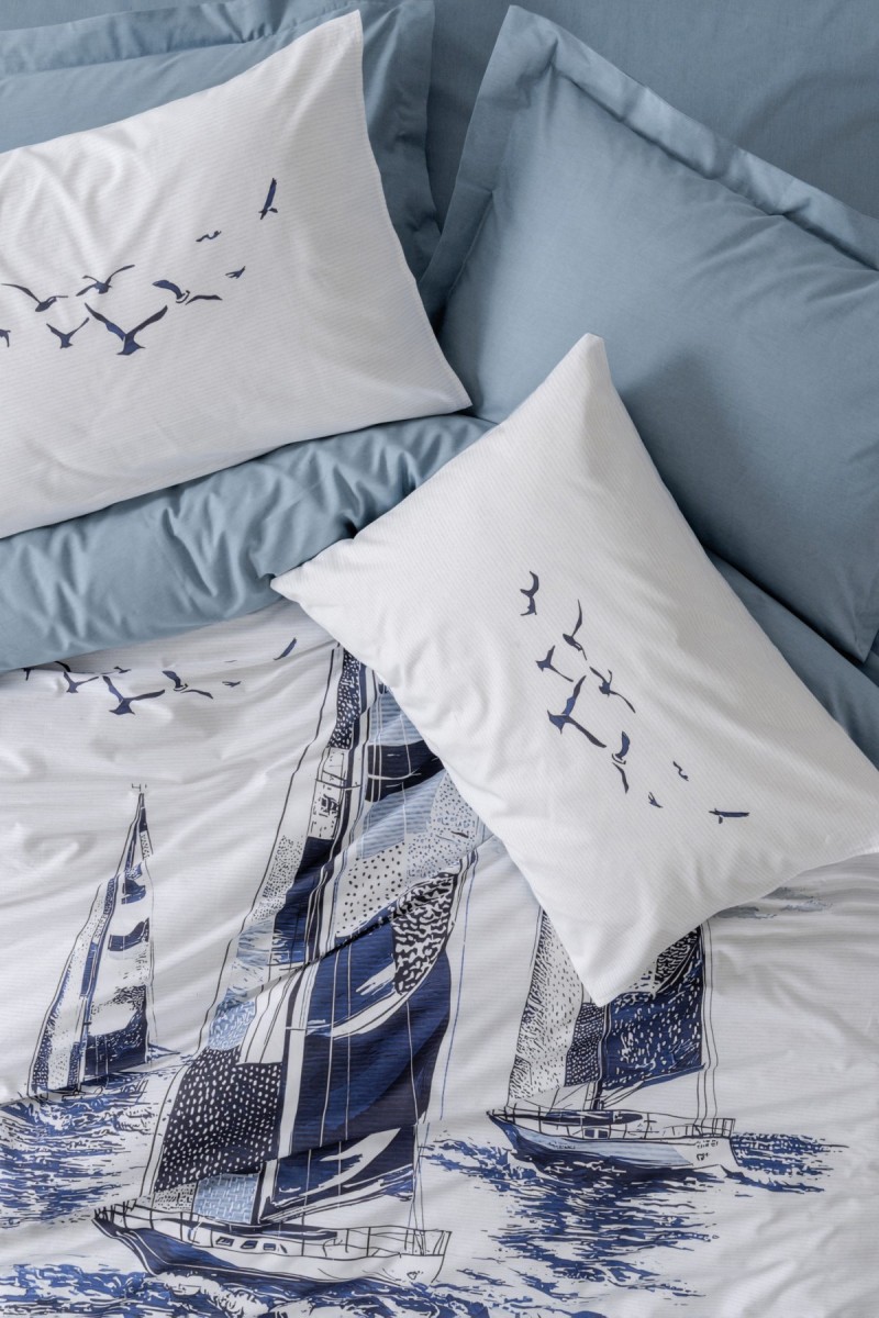 Cotton Box Maritime Çift Kişilik Nevresim Takimi Skiped İndigo detay görseli