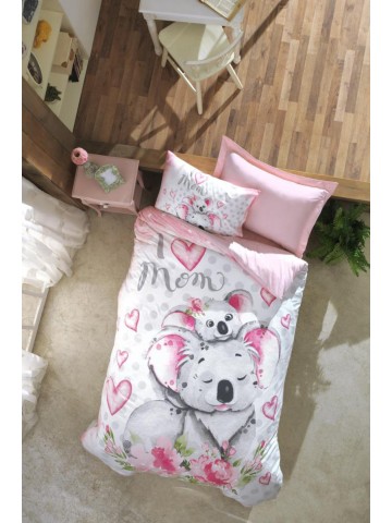 Cotton Box Junior Tek Kişilik Lastikli Çarşaflı Nevresim Takımı Koala Pembe