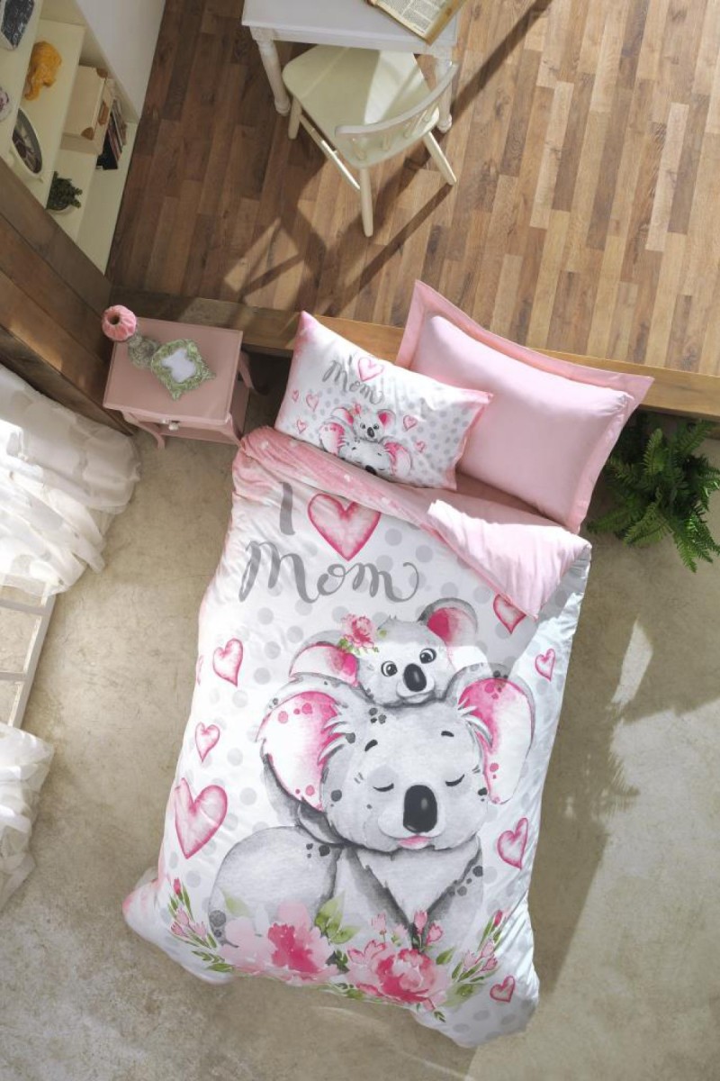 Cotton Box Junior Tek Kişilik Lastikli Çarşaflı Nevresim Takımı Koala Pembe