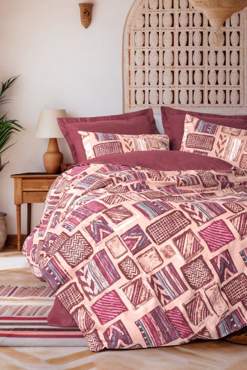 Cotton Box Ethnic Ranforce Çift Kişilik Nevresim Takimi Estilo Bordo