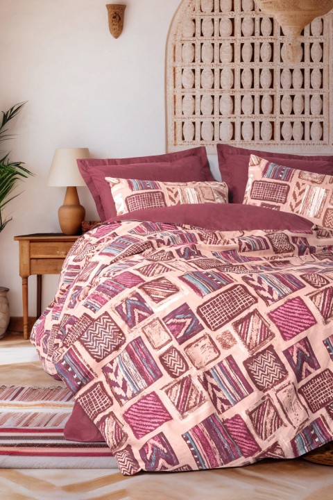 Cotton Box Ethnic Ranforce Çift Kişilik Nevresim Takimi Estilo Bordo