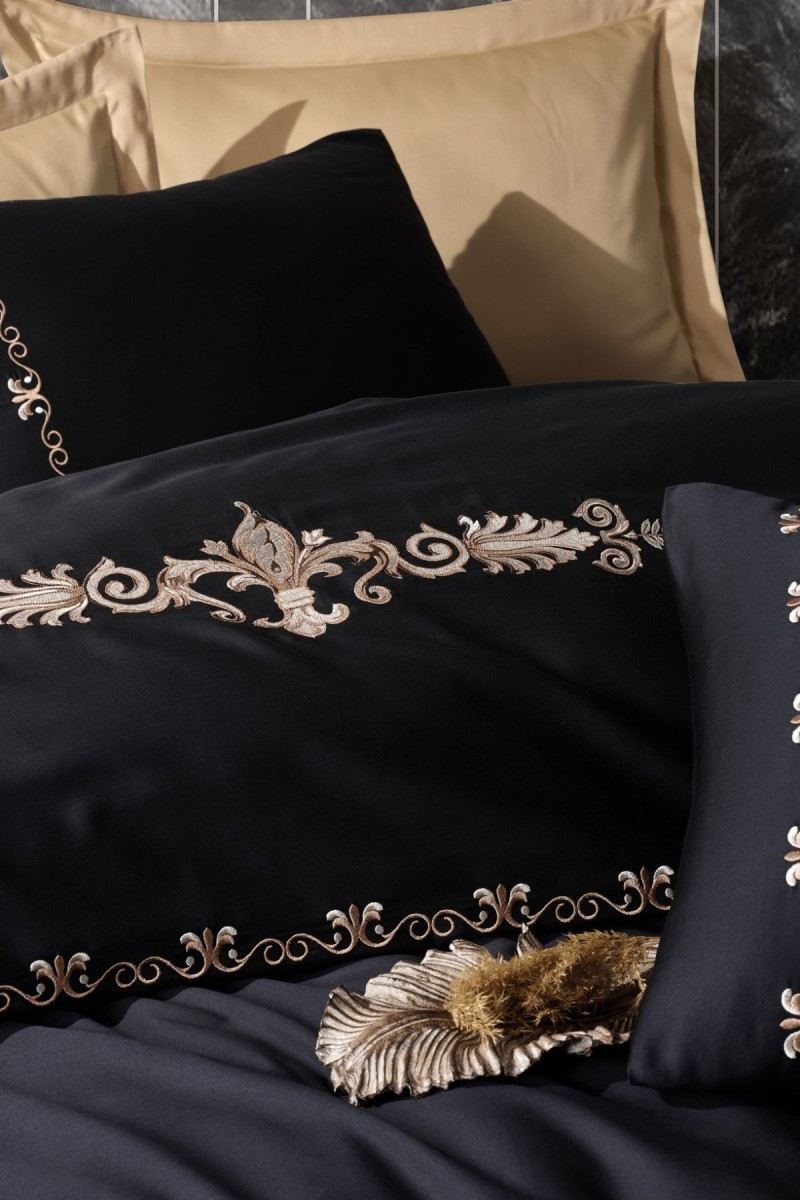 Cotton Box Brode Nakışlı Saten Çift Kişilik Nevresim Takımı Gloria Gold detay görseli
