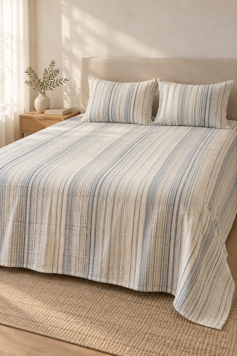 Varol Line Çizgili Çift Kişilik Yatak Örtüsü Takımı 240×260 cm – 2 Yastık Kılıflı detay görseli