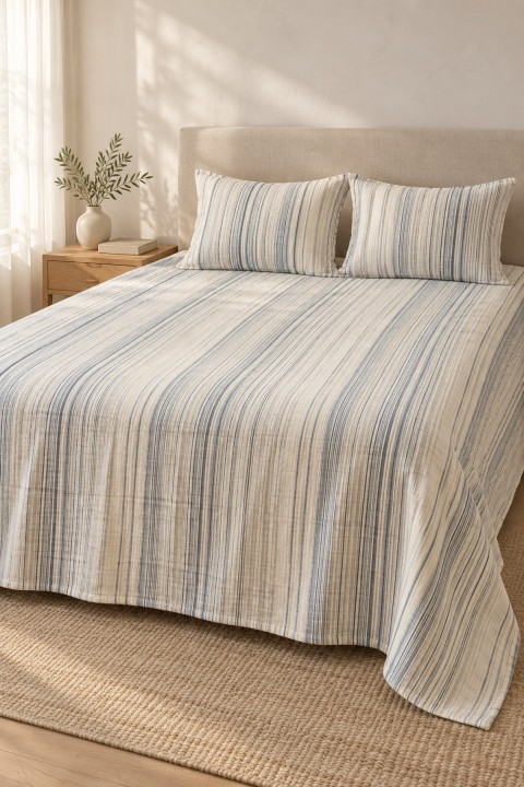 Varol Line Çizgili Çift Kişilik Yatak Örtüsü Takımı 240×260 cm – 2 Yastık Kılıflı