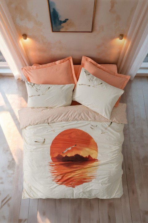 Cotton Box Maritime Çift Kişilik Nevresim Takimi Sunset Somon