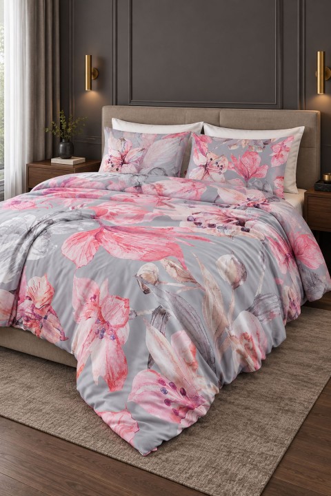Varol Royal Saten 300TC Nevresim Takımı (Çift Nevresimli) Family Size - LİLYA