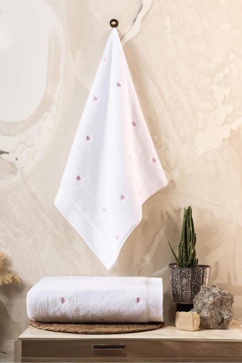 Varol Love Serisi Nakışlı Micro Cotton Banyo Havlu Seti PEMBE