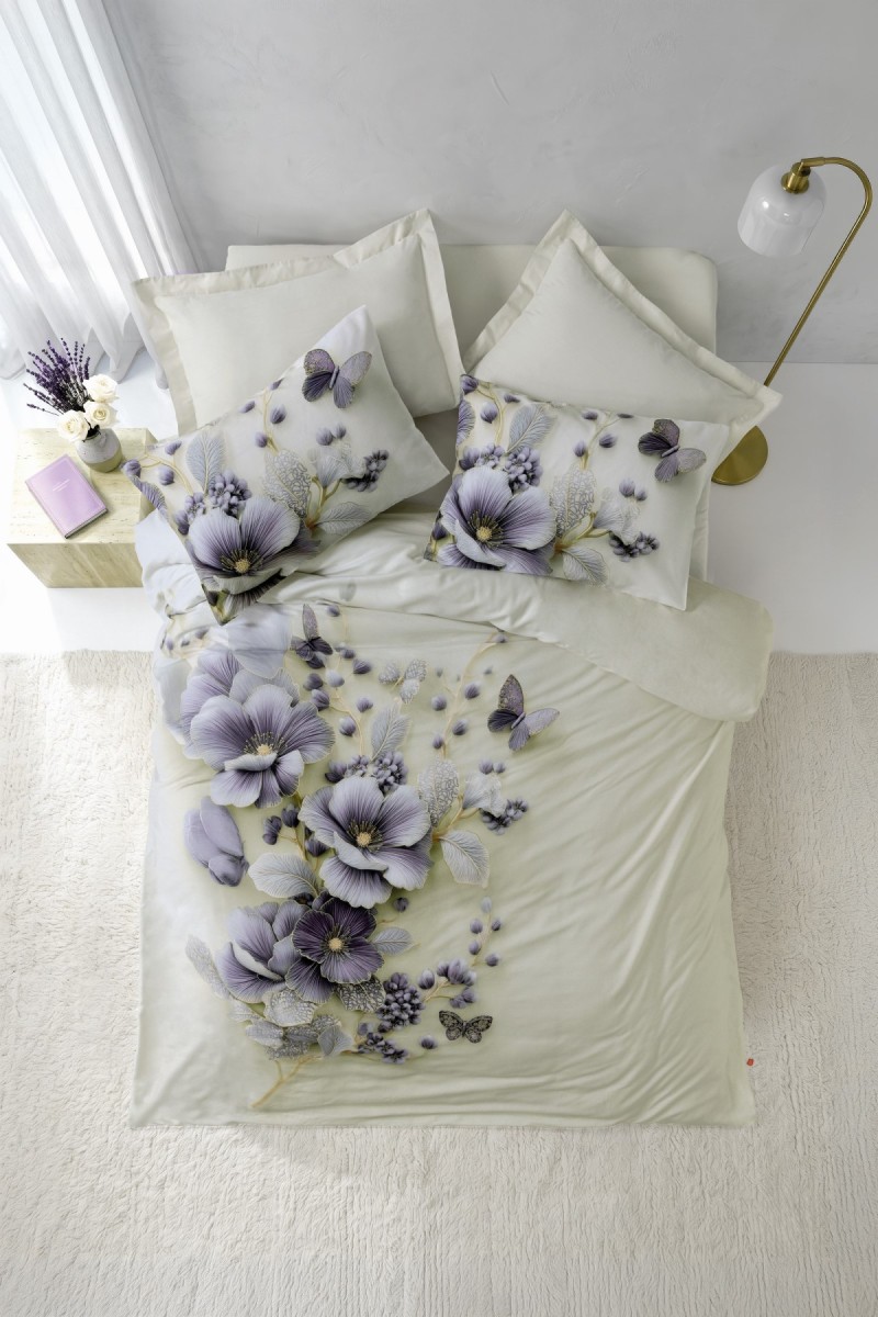 Cotton Box 3d Flower %100 Pamuk Saten  - Nayra Krem detay görseli