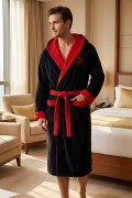 Varol Luxury Touch Kapşonlu %100 Pamuk Nakışlı Bornoz – Kiss görseli 8